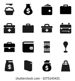 Flat vector icon set - washing powder vector, pasta, case, backpack, wallet, money bag, punching, doctor, shopping