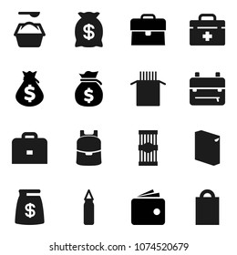 Flat vector icon set - washing powder vector, pasta, case, backpack, wallet, money bag, punching, doctor, shopping