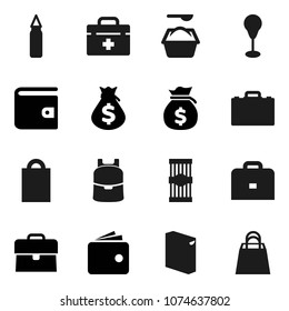 Flat vector icon set - washing powder vector, pasta, case, backpack, wallet, money bag, punching, doctor, shopping