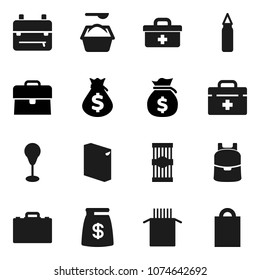 Flat vector icon set - washing powder vector, pasta, case, backpack, money bag, punching, doctor, shopping