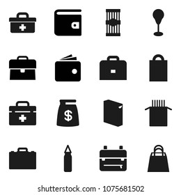 Flat vector icon set - washing powder vector, pasta, case, backpack, wallet, punching bag, doctor, money, shopping