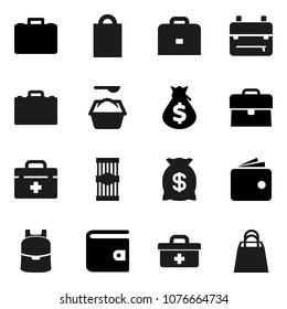 Flat vector icon set - washing powder vector, pasta, case, backpack, wallet, money bag, doctor, shopping