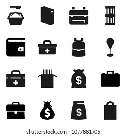 Flat vector icon set - washing powder vector, pasta, backpack, wallet, money bag, case, punching, doctor, shopping