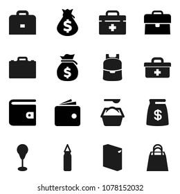 Flat vector icon set - washing powder vector, case, backpack, wallet, money bag, punching, doctor, shopping