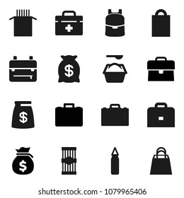Flat vector icon set - washing powder vector, pasta, case, backpack, money bag, punching, doctor, shopping