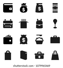 Flat vector icon set - washing powder vector, pasta, case, backpack, wallet, money bag, punching, doctor, shopping