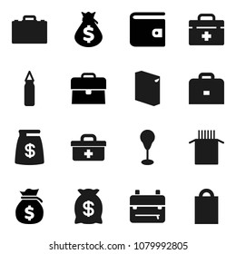 Flat vector icon set - washing powder vector, pasta, case, backpack, wallet, money bag, punching, doctor, shopping