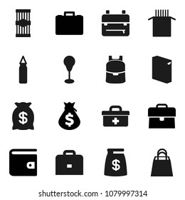 Flat vector icon set - washing powder vector, pasta, case, backpack, wallet, money bag, punching, doctor, shopping