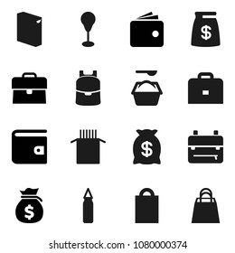 Flat vector icon set - washing powder vector, pasta, case, backpack, wallet, money bag, punching, shopping
