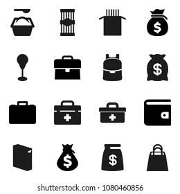 Flat vector icon set - washing powder vector, pasta, backpack, wallet, money bag, case, punching, doctor, shopping