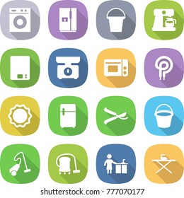 flat vector icon set - washing machine vector, fridge, bucket, coffee maker, kitchen scales, grill oven, elecric, induction, pruner, vacuum cleaner, cleaning, iron board