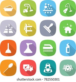 flat vector icon set - washing vector, vacuum cleaner, filter, clean floor, skyscrapers cleaning, scraper, house, plunger, brush, toilet cleanser, duster, home call, outsource