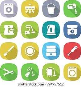 flat vector icon set - washing machine vector, air conditioning, bucket, mixer, coffee maker, vacuum cleaner, kettle, kitchen scales, spatula, induction oven, double boiler, blender, pruner