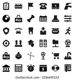 Flat vector icon set - water tap vector, alarm clock, flag, constellation, bank, pie graph, calculator, target, dollar calendar, bone, run, phone, top sign, package, notebook pc, tooth, equalizer
