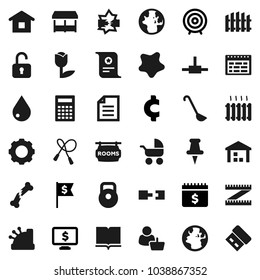 Flat vector icon set - water drop vector, splotch, ladle, book, calculator, schedule, certificate, world, document, target, dollar flag, calendar, monitor, cent sign, measuring, weight, jump rope