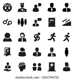 Flat vector icon set - water closet vector, manager, man, stairways run, support, client, speaking, doctor, gender sign, head bandage, medical room, consumer