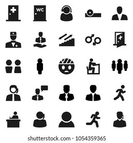 Flat vector icon set - water closet vector, student, manager, man, stairways run, support, client, speaking, doctor, gender sign, eye hat, head bandage, medical room, consumer
