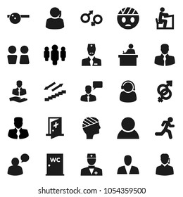 Flat vector icon set - water closet vector, student, manager, man, stairways run, support, client, speaking, doctor, gender sign, eye hat, head bandage, medical room, consumer