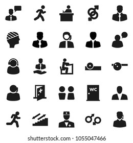 Flat vector icon set - water closet vector, student, manager, stairways run, support, client, speaking man, doctor, gender sign, eye hat, head bandage, medical room, consumer