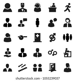 Flat vector icon set - water closet vector, student, manager, man, stairways run, support, client, speaking, doctor, gender sign, eye hat, medical room, consumer