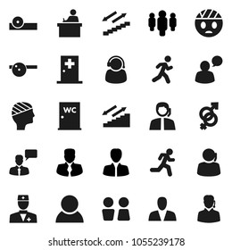 Flat vector icon set - water closet vector, student, manager, man, stairways run, support, speaking, doctor, gender sign, eye hat, head bandage, medical room, consumer