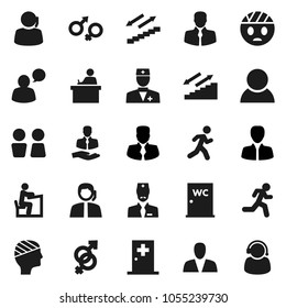 Flat vector icon set - water closet vector, student, manager, stairways run, support, client, speaking man, doctor, gender sign, head bandage, medical room, consumer