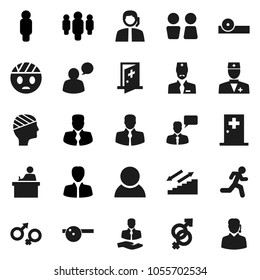 Flat vector icon set - water closet vector, student, manager, man, stairways run, support, client, speaking, doctor, gender sign, eye hat, head bandage, medical room, consumer