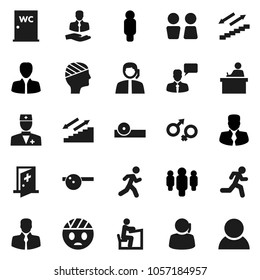 Flat vector icon set - water closet vector, student, manager, man, stairways run, support, client, speaking, doctor, gender sign, eye hat, head bandage, medical room, consumer