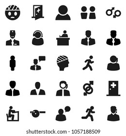 Flat vector icon set - water closet vector, student, manager, man, run, support, client, speaking, gender sign, eye doctor hat, head bandage, medical room, consumer