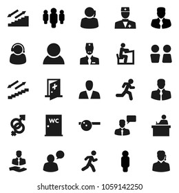 Flat vector icon set - water closet vector, student, manager, man, stairways run, support, client, speaking, doctor, gender sign, eye hat, medical room, consumer