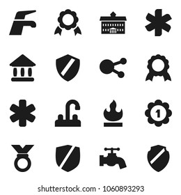 Flat vector icon set - water tap vector, university, medal, protected, flammable, social media, ambulance star, shield