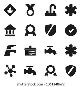 Flat vector icon set - water tap vector, university, medal, protected, flammable, social media, ambulance star, shield