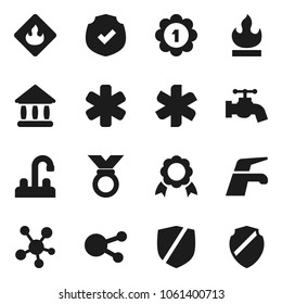 Flat vector icon set - water tap vector, medal, university, protected, flammable, social media, ambulance star, shield