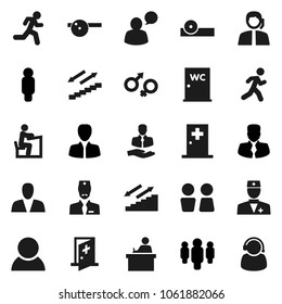 Flat vector icon set - water closet vector, student, manager, man, stairways run, support, client, speaking, doctor, gender sign, eye hat, medical room, consumer