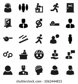 Flat vector icon set - water closet vector, student, manager, man, stairways run, support, client, speaking, doctor, gender sign, eye hat, head bandage, medical room, consumer