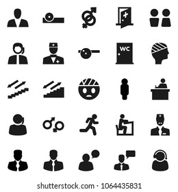 Flat vector icon set - water closet vector, student, manager, man, stairways run, support, client, speaking, doctor, gender sign, eye hat, head bandage, medical room, consumer