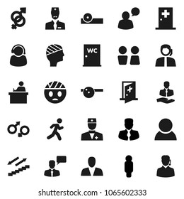 Flat vector icon set - water closet vector, student, manager, man, stairways run, support, client, speaking, doctor, gender sign, eye hat, head bandage, medical room, consumer