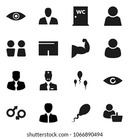 Flat vector icon set - water closet vector, manager, muscule hand, shorts, eye, gender sign, sperm, doctor, user, consumer, customer