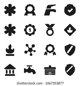 Flat vector icon set - water tap vector, university, medal, protected, flammable, social media, ambulance star, shield