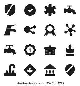 Flat vector icon set - water tap vector, university, medal, protected, flammable, social media, ambulance star, shield
