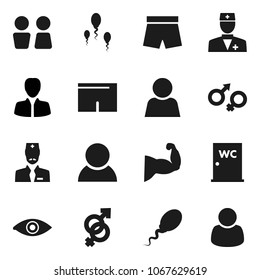 Flat vector icon set - water closet vector, manager, muscle hand, shorts, doctor, eye, gender sign, sperm, user, consumer, customer