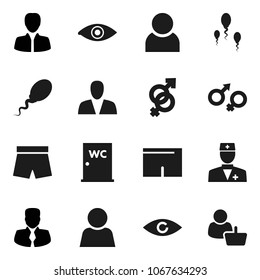 Flat vector icon set - water closet vector, manager, shorts, doctor, eye, gender sign, sperm, user, consumer, customer