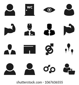 Flat vector icon set - water closet vector, manager, muscle hand, shorts, eye, gender sign, sperm, doctor, user, consumer, customer