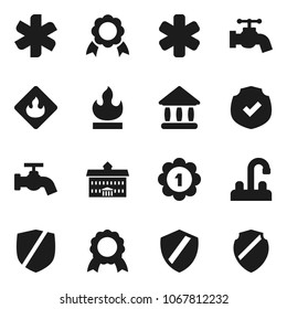 Flat vector icon set - water tap vector, university, medal, protected, flammable, ambulance star, shield