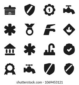 Flat vector icon set - water tap vector, university, medal, protected, flammable, ambulance star, shield