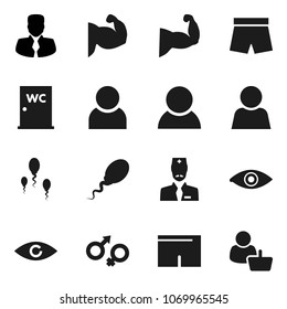 Flat vector icon set - water closet vector, manager, muscule hand, shorts, eye, gender sign, sperm, doctor, user, consumer, customer