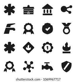 Flat vector icon set - water tap vector, university, medal, protected, flammable, social media, ambulance star, shield