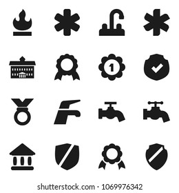 Flat vector icon set - water tap vector, university, medal, protected, flammable, ambulance star, shield