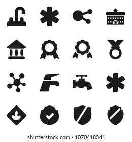Flat vector icon set - water tap vector, university, medal, protected, flammable, social media, ambulance star, shield