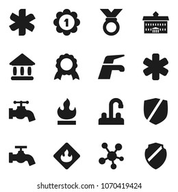 Flat vector icon set - water tap vector, university, medal, protected, flammable, social media, ambulance star, shield
